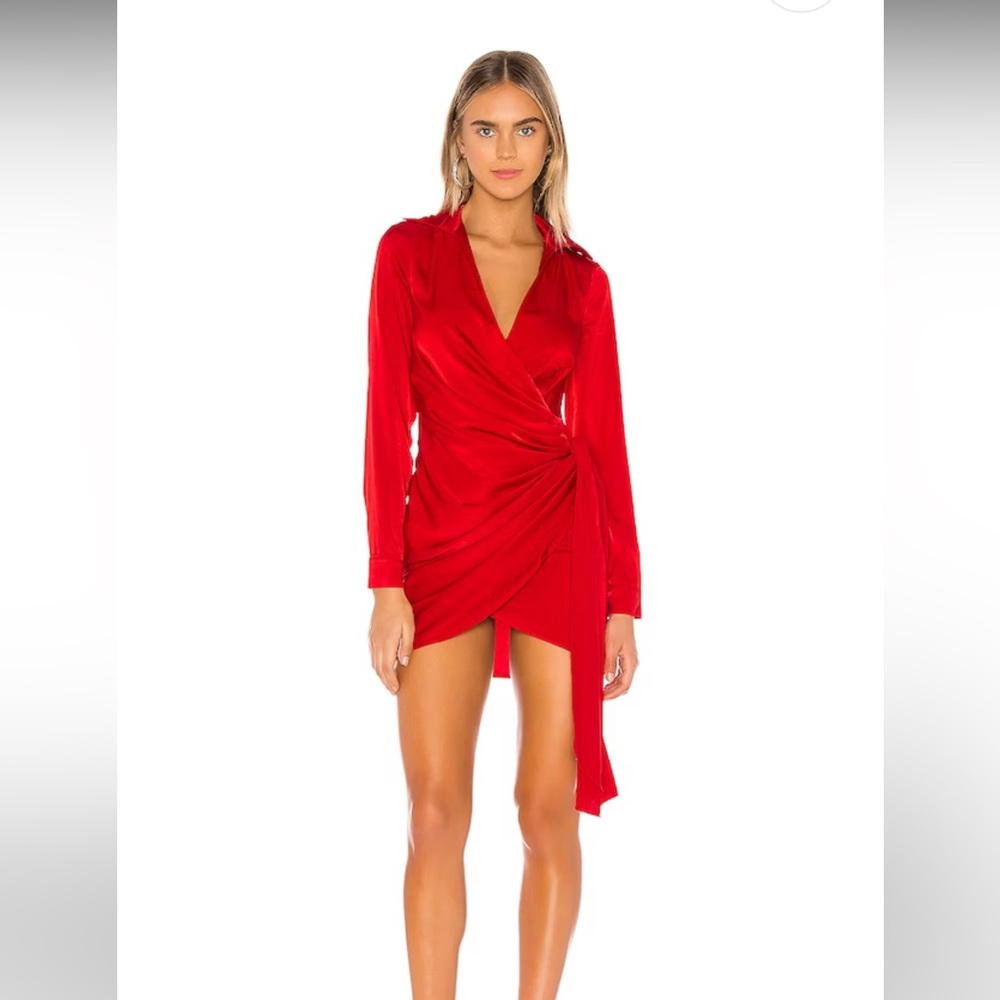 Superdown red satin wrap dress